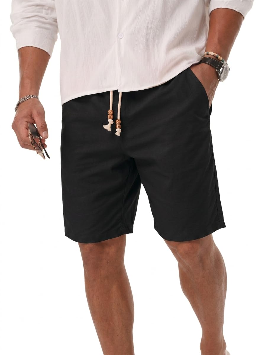 Sailwind Men’s Cotton Linen Shorts Casual Elastic Waist Drawstring Summer Beach Vacation Shorts with Pockets