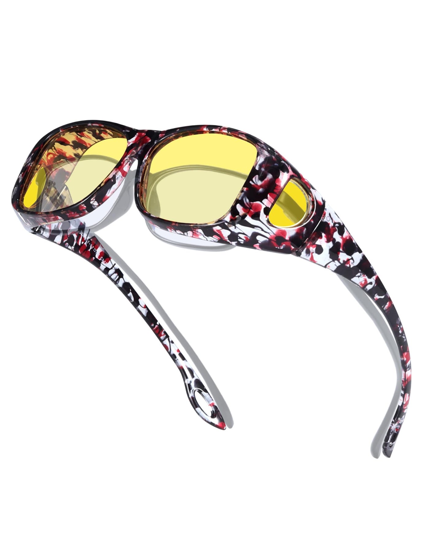 TJUTR Night Vision Driving Glasses for Women Men, Fit Over Wrap Around Eyewear Glasses, Yellow Lens Anti-glare TN8143