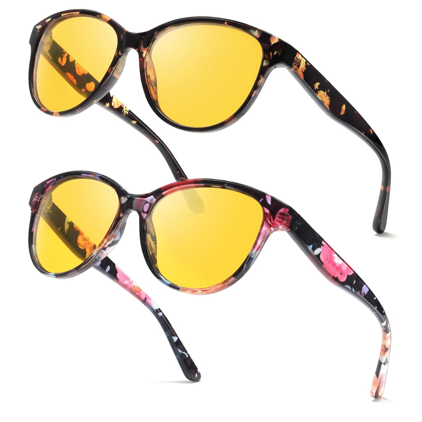 TJUTR Night Vision Driving Glasses for Men & Women, Polarized Anti Glare Yellow Lens Glasses for Night Time Safety TN2582N