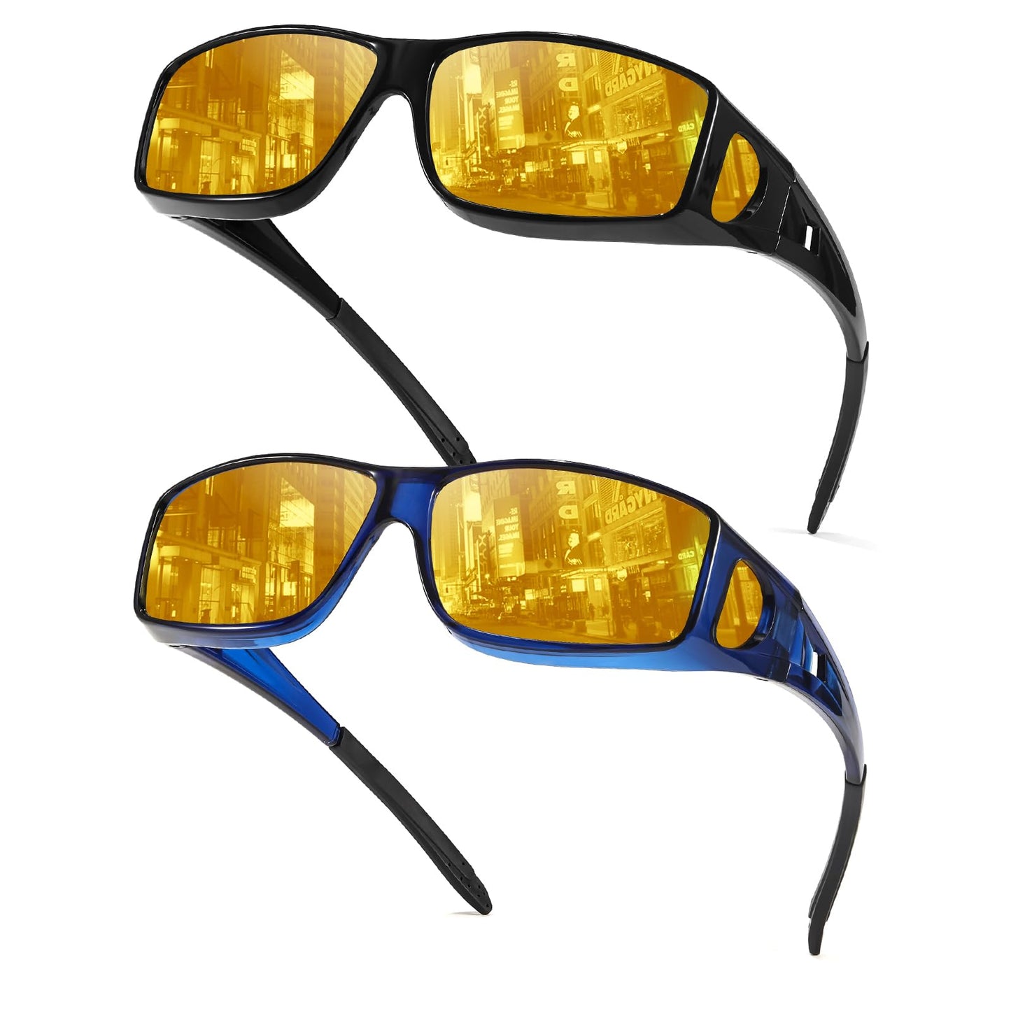 TJUTR Night Vision Driving Glasses Fit Over Glasses for Men Women, Anti Glare Polarized Nighttime Eyeglasses Yellow Lens