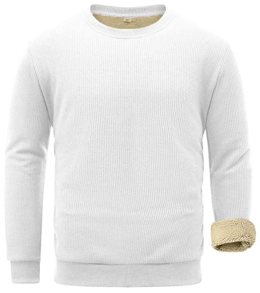 Sailwind Men's Crewneck Sherpa Lined Fleece Waffle Sweatshirt Long Sleeve Warm Pullover Winter Thermal Heavyweight Tops