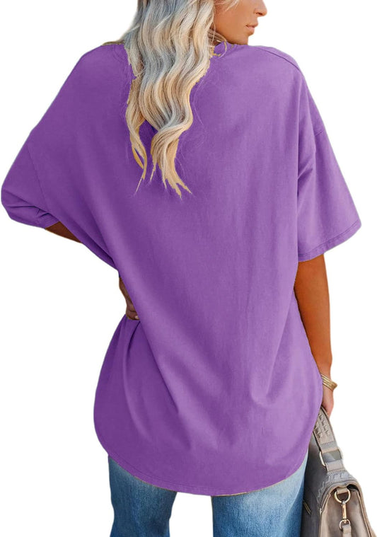 YEXIPO Women's Oversized T Shirts Graphic Tees Summer Short Sleeve Loose Fit Casual Crewneck Plain Tunic Tops