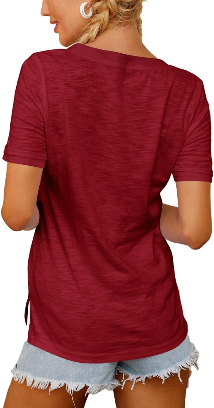 YEXIPO Womens V Neck Tshirts Summer Tops Short Sleeve Loose Casual Side Slit Basic Tshirt Tees