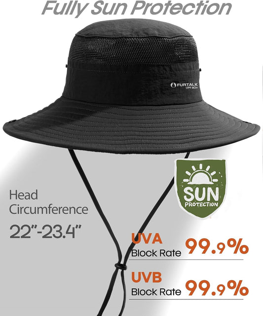FURTALK Sun Hats for Men Women UPF Sun Protection Breathable Wide Brim | Nylon UV Protection, Breathable Adjustable, 2-in-1 Wide Brim, Packable Water-Resistant, Fishing Hiking Summer