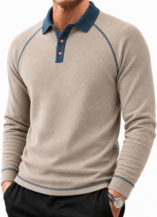 Sailwind Mens Long Sleeve Polo Shirts Fashion Casual Raglan Button Polo Tee Collared Golf Shirt