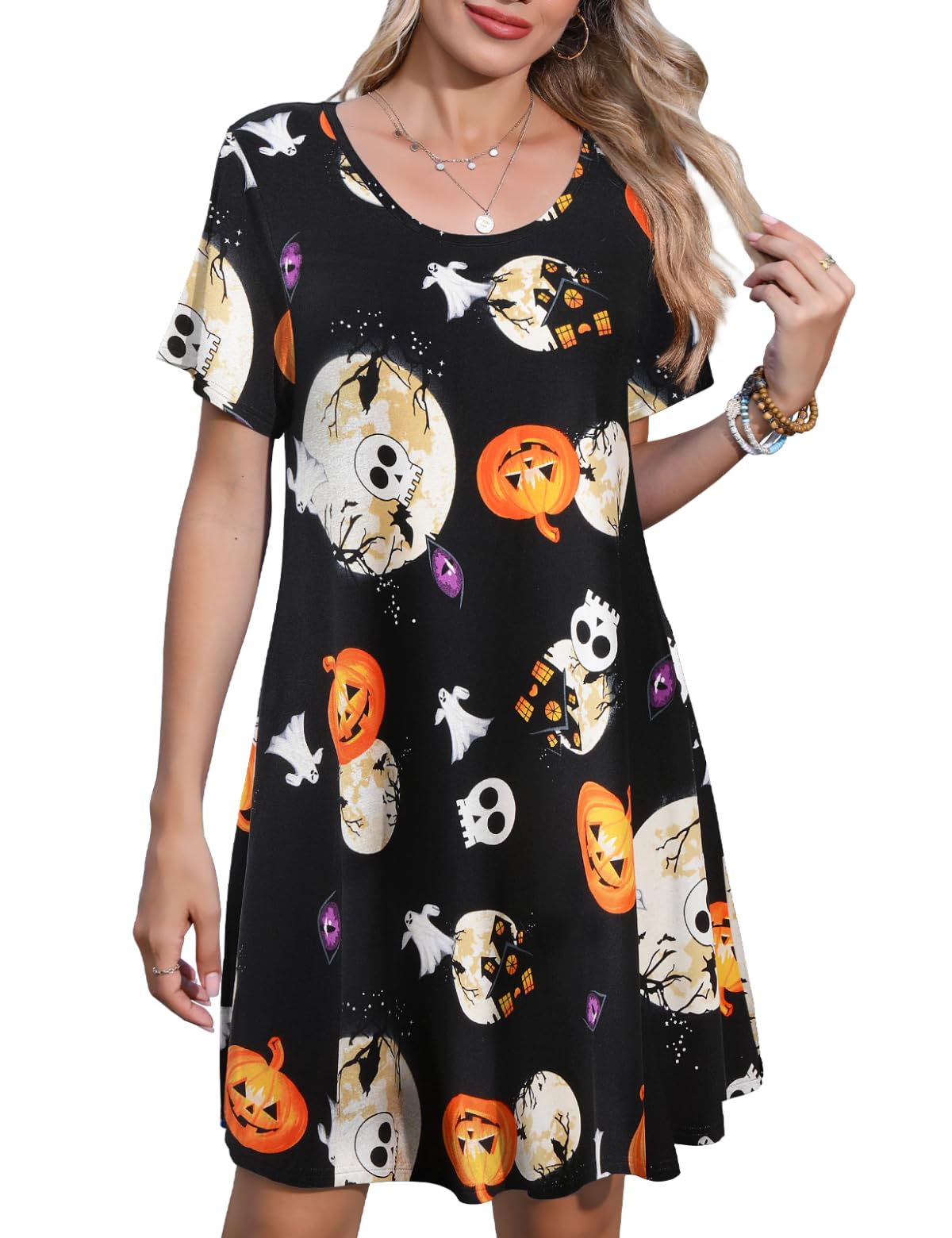 JollieLovin Plus Size Summer T-Shirt Casual Dresses for Curvy Women Flowy Swing