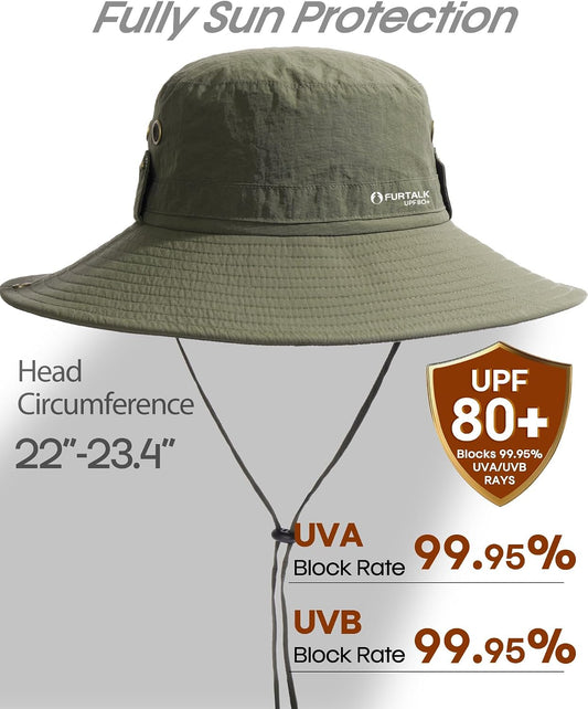 FURTALK Sun Hats for Men Fishing Hat UPF 80+ Foldable Wide Brim Outdoor Hiking Beach Summer Hats