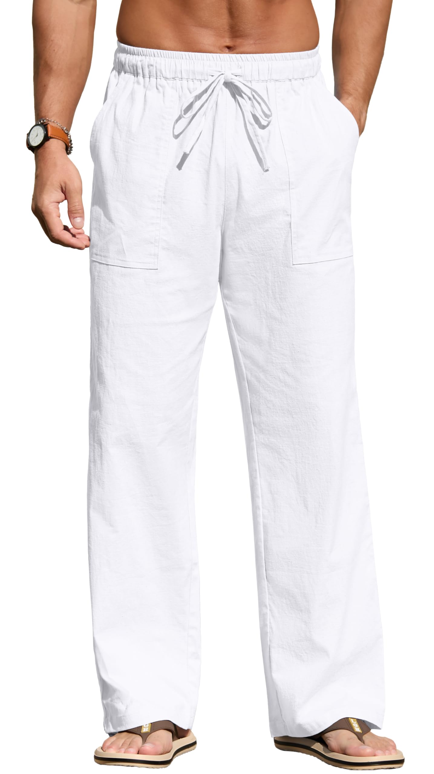 Sailwind Men's Casual Linen Pants Beach Summer Loose Fit Elastic Waist Drawstring Pants Lightweight Linen Trousers