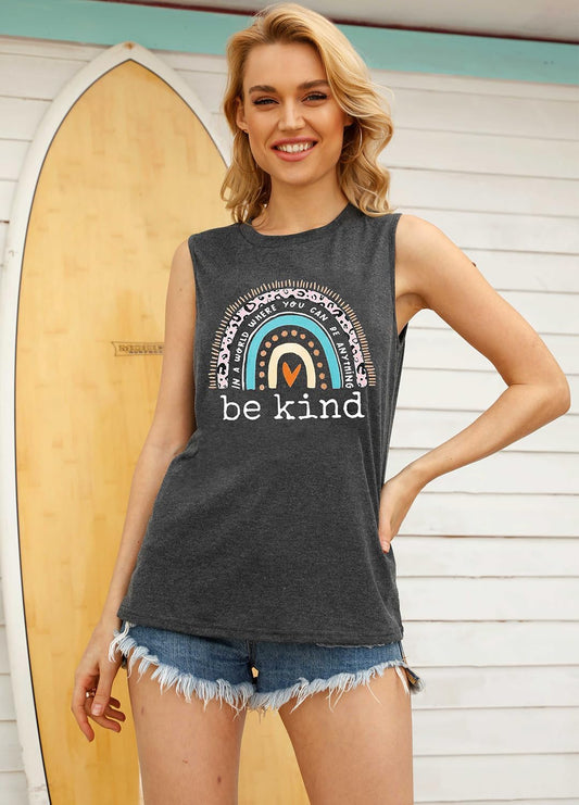 YEXIPO Womens Tank Tops Summer Sleeveless T Shirts Casual Loose Letter Printed Graphic Tees Blouses