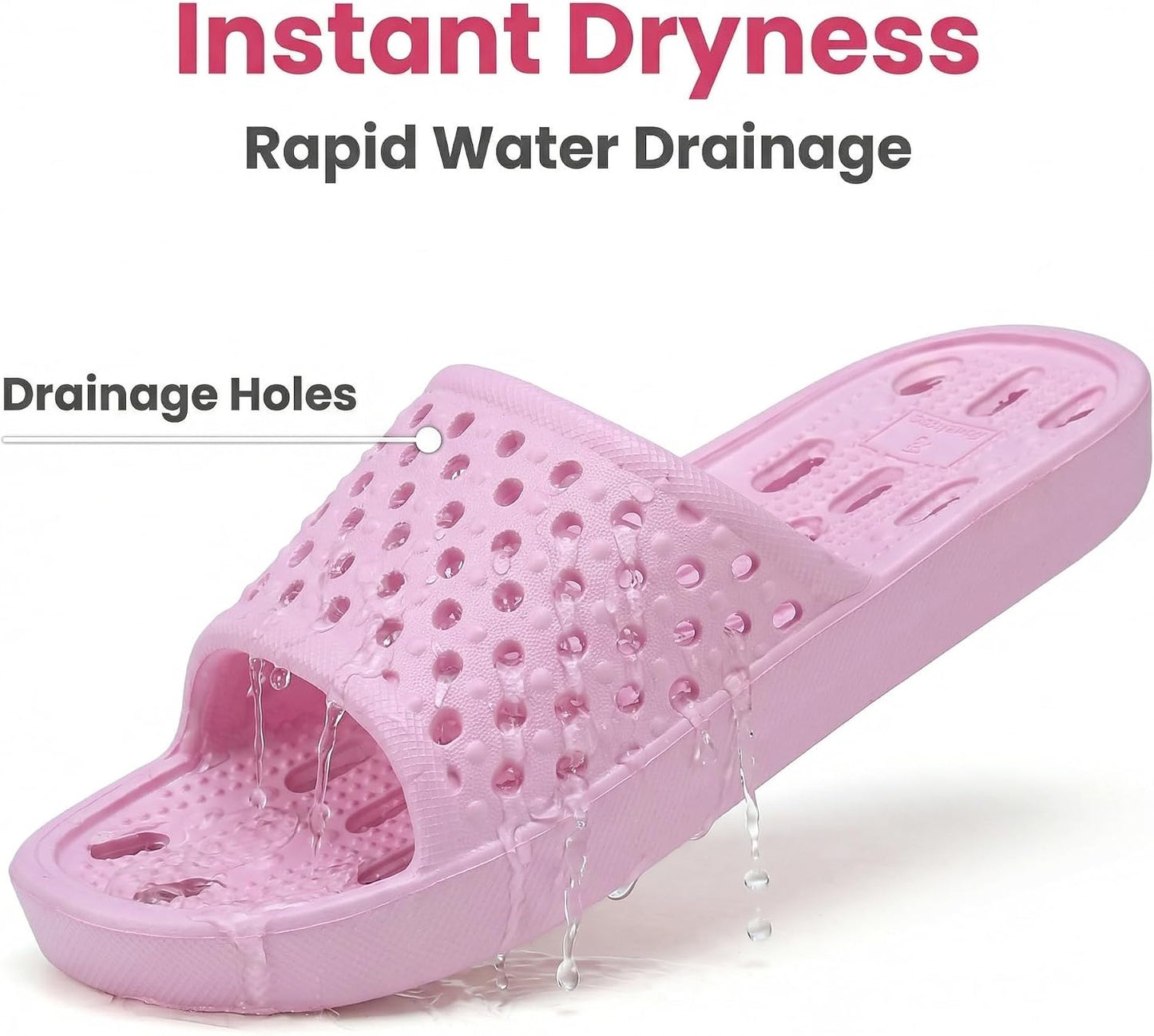 Shower Shoes for Men and Women,Non-Slip Quick-Dry Bath Slippers with Drain Holes,Lightweight Pool, Gym, Bathroom & College Dorm Sandals