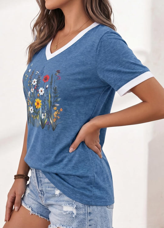 YEXIPO Womens T Shirts Graphic Tees Spring Short Sleeve V Neck Funny Letter Print Casual Loose Cute Summer Tops