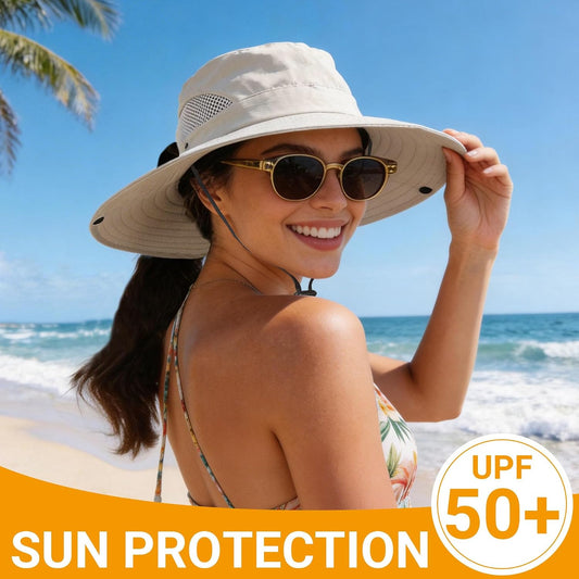 PFFY Sun Beach Hats for Women Men UV Protection Wide Brim Foldable Fishing Sun Bucket Hat Outdoor Essentials