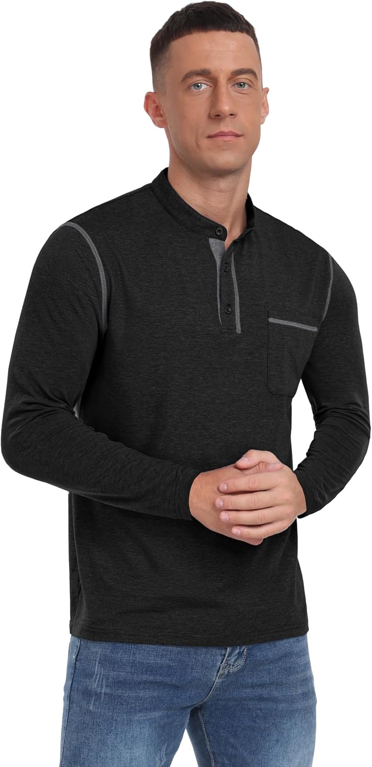 Sailwind Men's Fashion Henley Shirt Classic Long Sleeve Lightweight Button Cotton T-Shirt Casual Top with Pocket