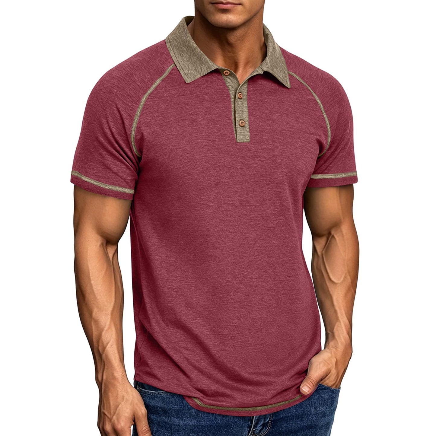 Mens Cotton Polo Shirts Short Sleeve Raglan Collared Casual Summer Fashion Spread Collar Golf Shirts