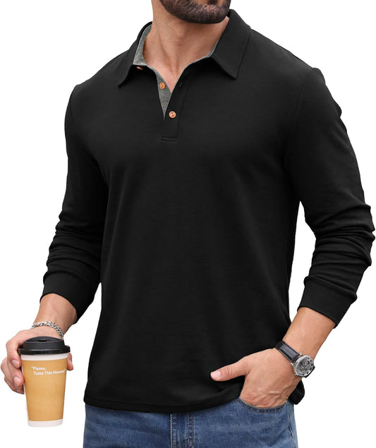 Sailwind Men' s Long Sleeve Polo Shirts Classic Soft Casual Collared Golf Shirt