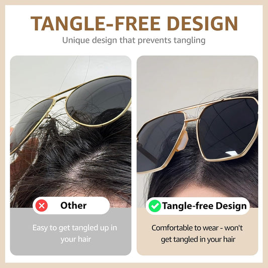 TJUTR Oversized Tangle‑Free Aviator Sunglasses for Women Men, Polarized UV400 Shades, Square Metal Frame with Double‑Bridge