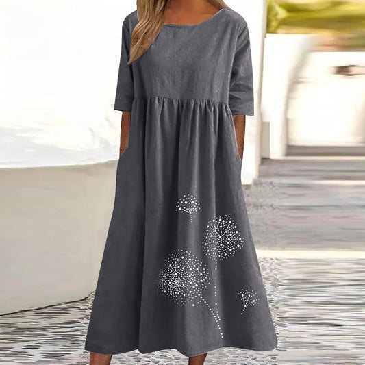 fartey Tshirt Dress for Women 2026 Casual Plus Size Summer Midi Dress Boho Floral Print Loose Flowy Long Dresses with Pockets