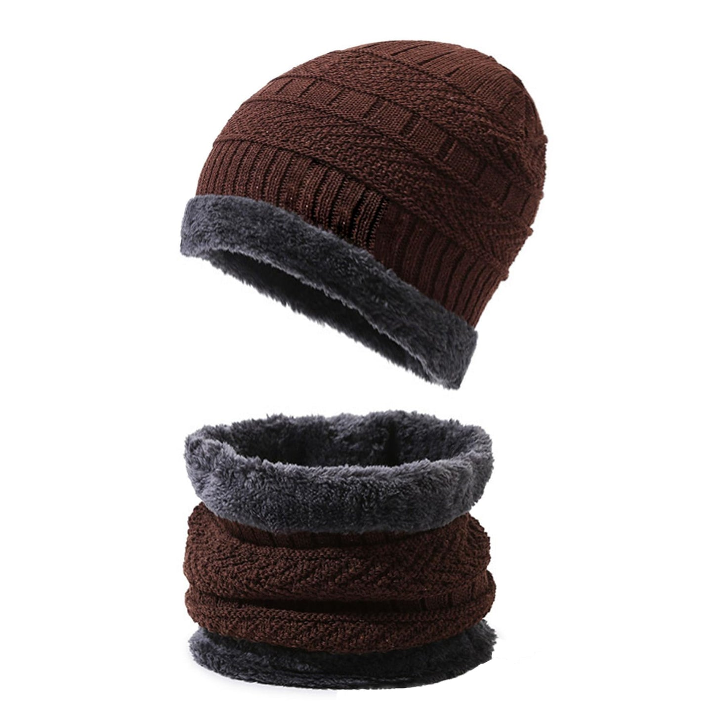 PFFY Warm Beanie Hat Scarf Set Knit Hats Thick Fleece Lined Winter Cap Neck Warmer for Men Women