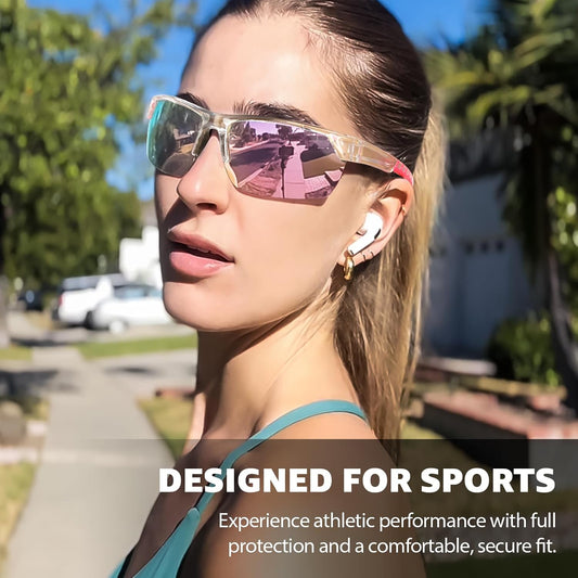 TJUTR Running Sunglasses for Women, Polarized Wrap Around Sun Glasses with UV400 Protection for Sports Cycling Golf TS3080
