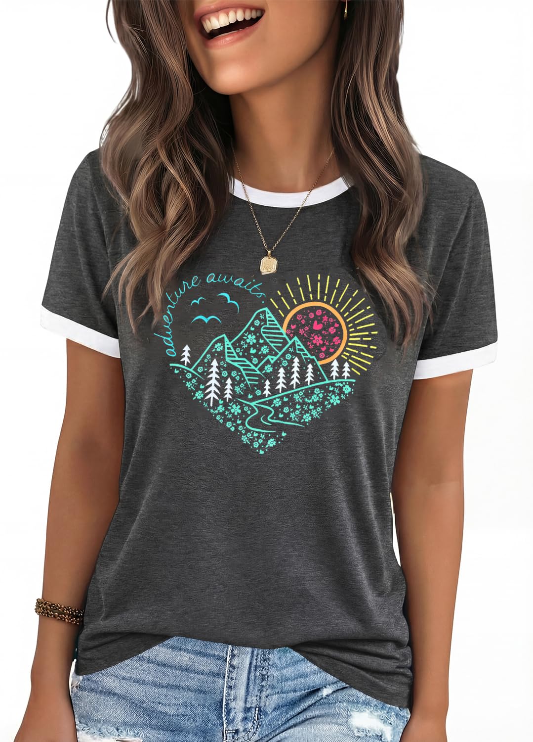 YEXIPO Graphic Tees for Women Short Sleeve Summer Tops Funny Letter Printed Loose Casual T Shirts