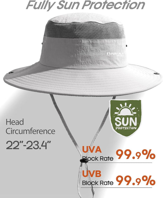 FURTALK Sun Hats for Men Women UPF Sun Protection Breathable Wide Brim | Nylon UV Protection, Breathable Adjustable, 2-in-1 Wide Brim, Packable Water-Resistant, Fishing Hiking Summer