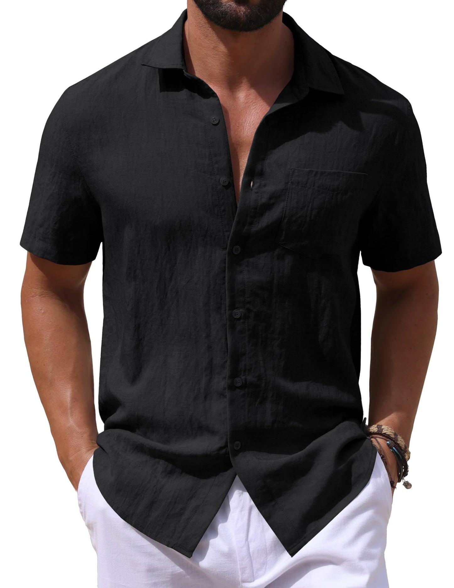 Sailwind Men's Linen Button Down Shirts Short Sleeve Casual Lightwetght Beach Summer Vacation Shirt with Pocket