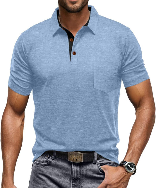 Sailwind Men's Cotton Polo Shirts Short Sleeve Casual Summer Shirts Classic Collared Golf Shirt with Pocket