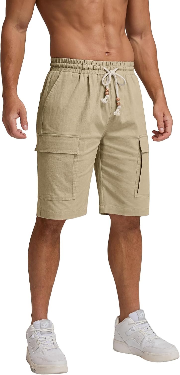 Sailwind Men Cargo Linen Shorts Casual Drawstring Summer Beach Shorts