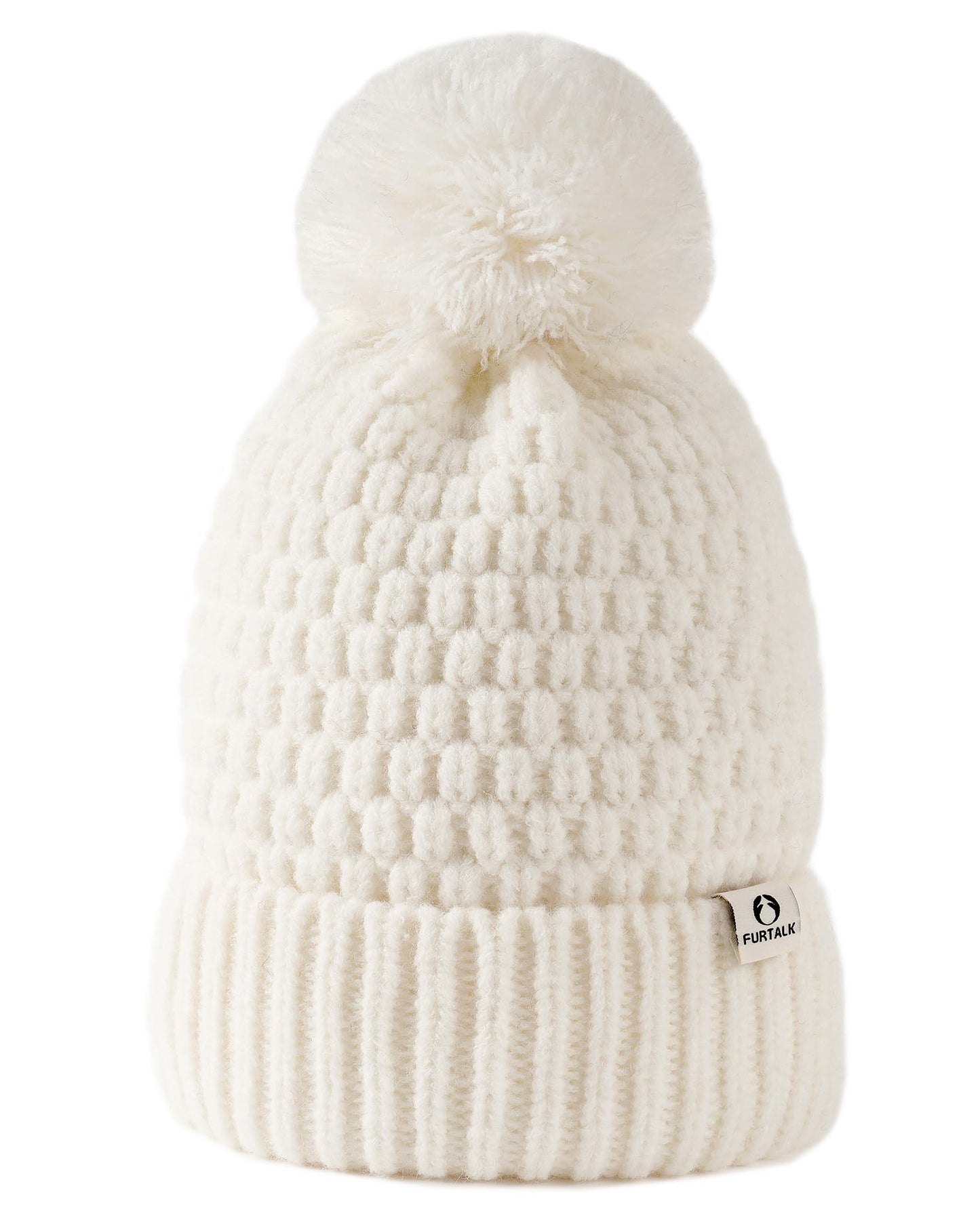 FURTALK Womens Winter Beanie Hat with Knitted Pom Pom Warm Fleece Lined Knit Soft Skull Cap for Women