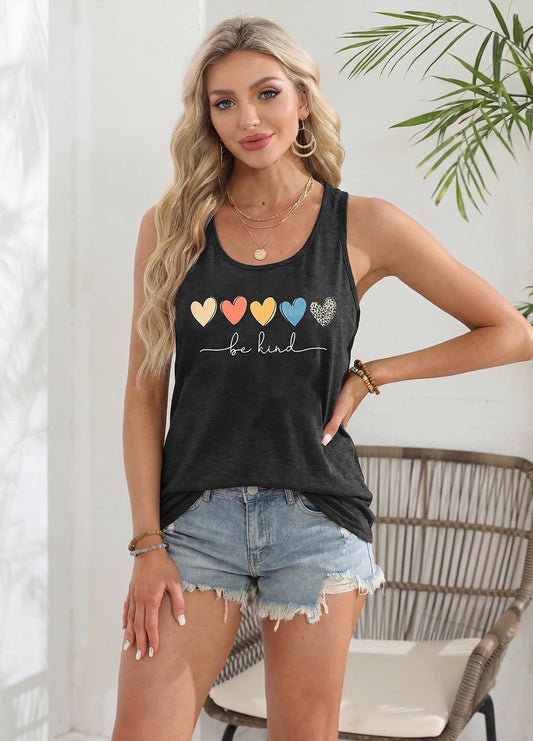 YEXIPO Womens Graphic Tank Tops Racerback Summer Tops Casual Loose Workout Tanks Beach Vacation Sleeveless Shirt Tank Top