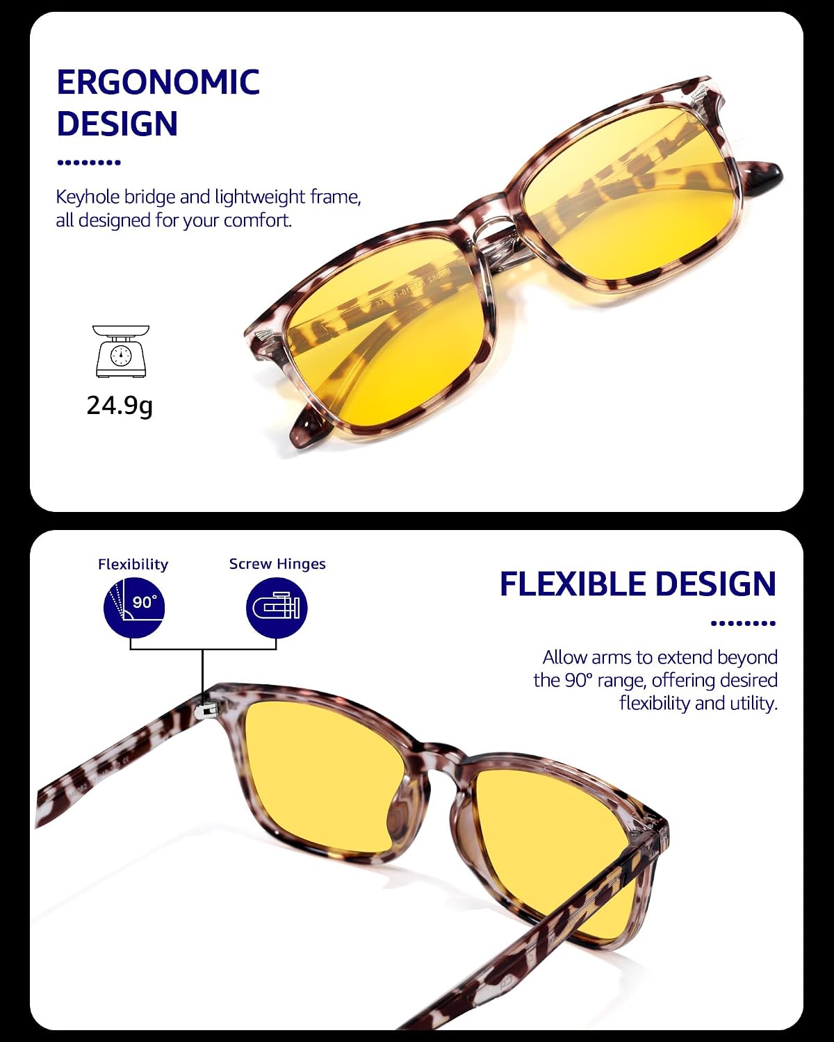 TJUTR Night Vision Driving Glasses for Men Women, Polarized Anti Glare Yellow Lens Glasses for Driving at Night Time TN2482