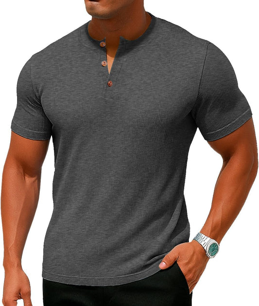 Sailwind Mens Muscle Henley Shirts Lightweight Workout T-Shirt Gym Tee Athletic Short Sleeve with Button
