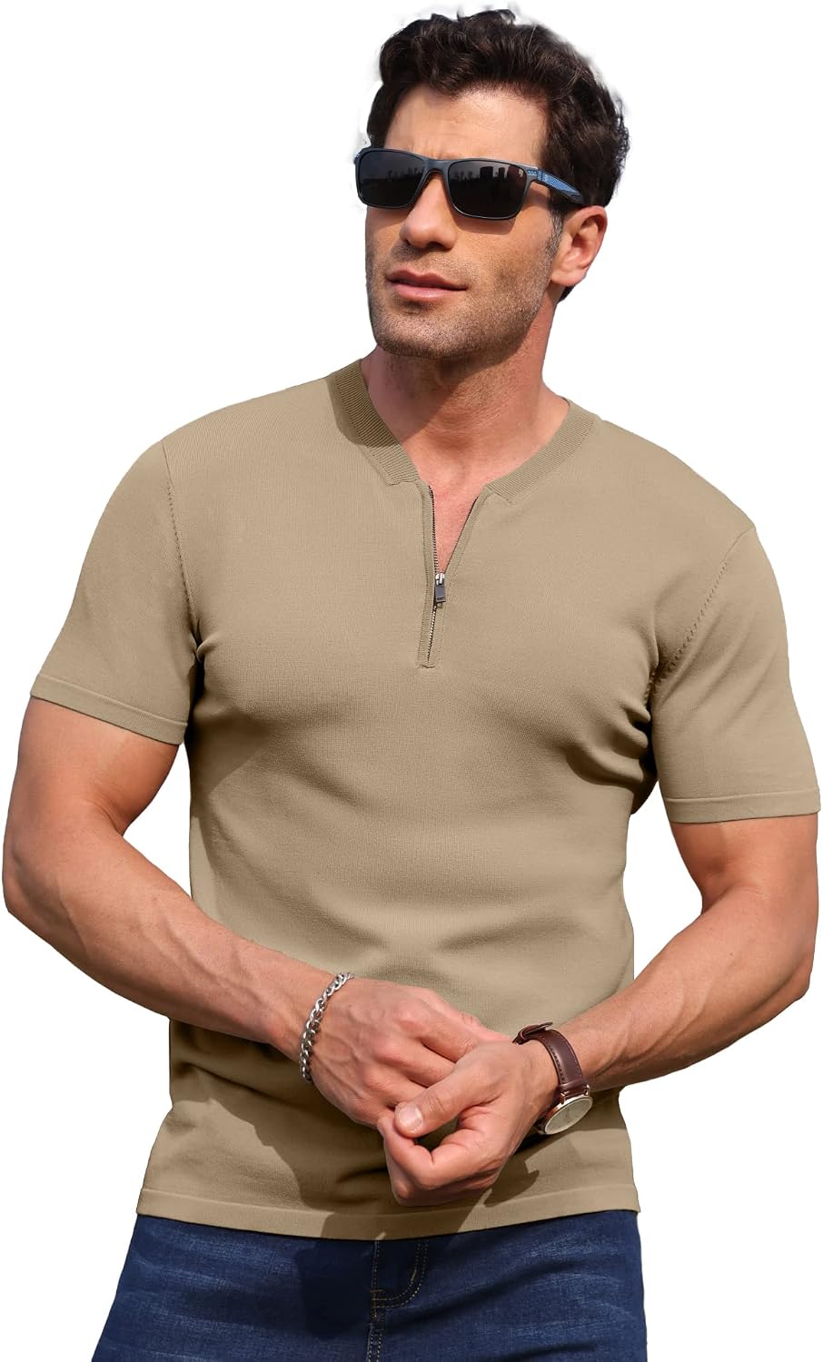 Sailwind Mens Short Sleeve Polo Shirts Quarter-Zip Knit Shirts