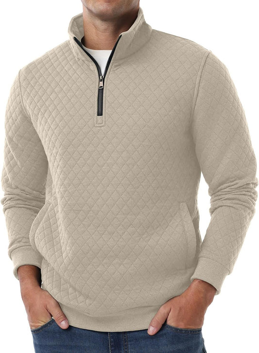Sailwind Mens Quarter Zip Sweatshirt Long Sleeve Quilted Pullover Casual Mock Neck Polo Sweater