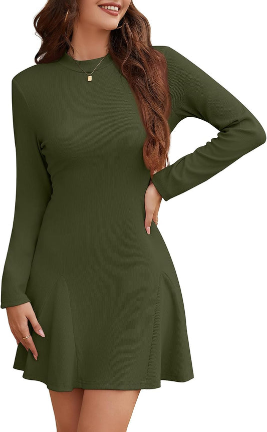 WEACZZY Elegant A Line High Waist Ruffle Flowy Party Wedding Guest Mini Dress 2026 Womens Long Sleeve Casual Fall Dresses