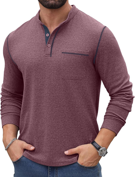 Sailwind Men's Henley Shirts Long Sleeve Button T-Shirt Casual Stylish Pullover Shirt with Pocket