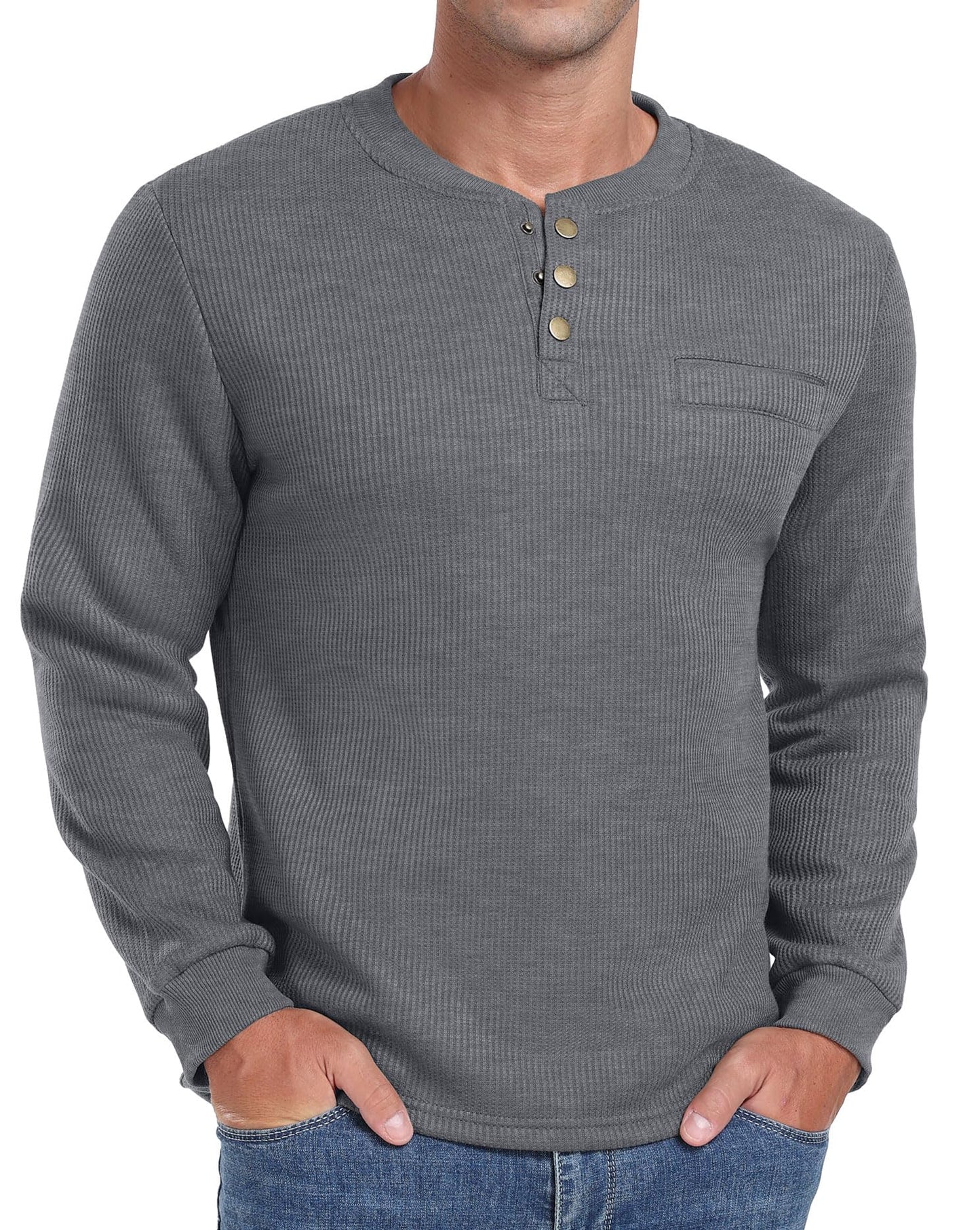 Sailwind Men's Henley Shirt Fleece Lined Long Sleeve Heavyweight Thermal Layer Pullover