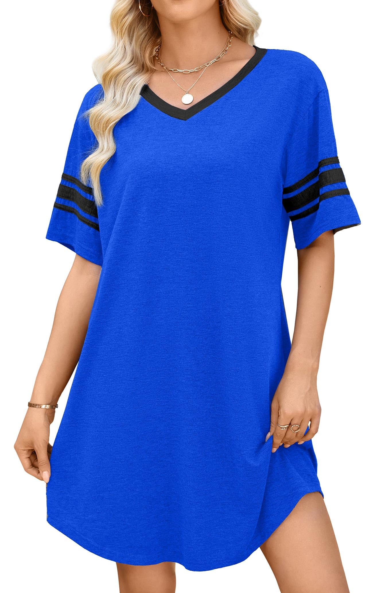 WEACZZY Nightgowns for Women Soft Sleep Shirt V Neck Short Sleeve Loungewear Loose Comfy NightShirts