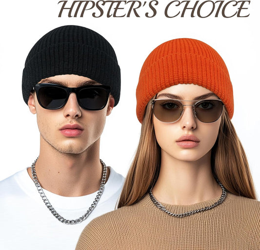 PFFY Trawler Short Fisherman Beanie Roll-up Edge Knit Cuff Beanies Winter Hats for Men Women