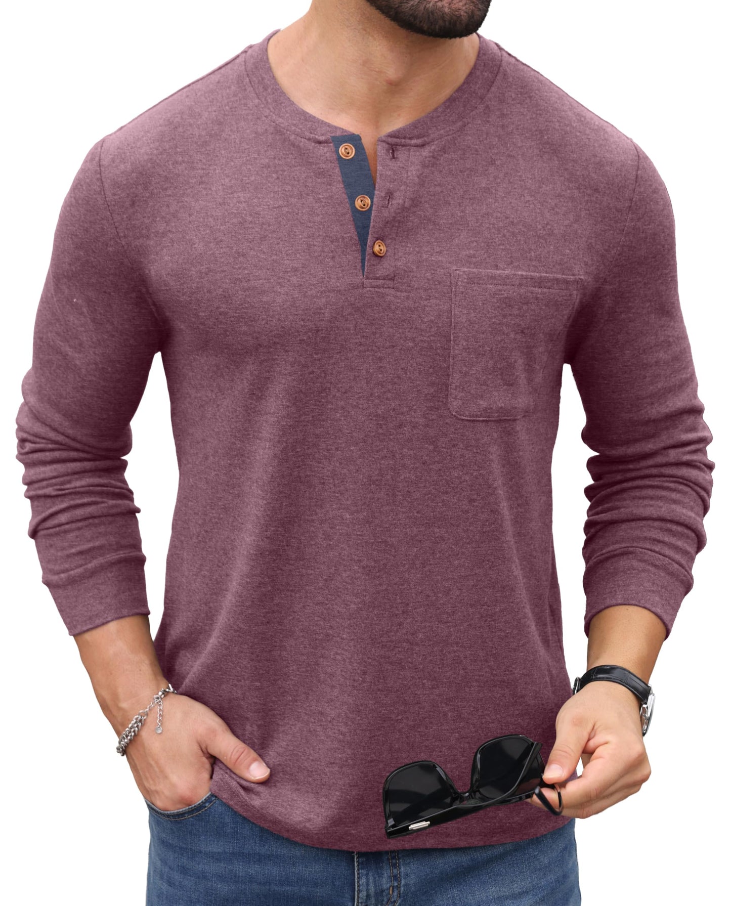 Sailwind Men's Henley Shirts Long Sleeve Button T-Shirt Casual Fashion Pullover Shirt with Pocket