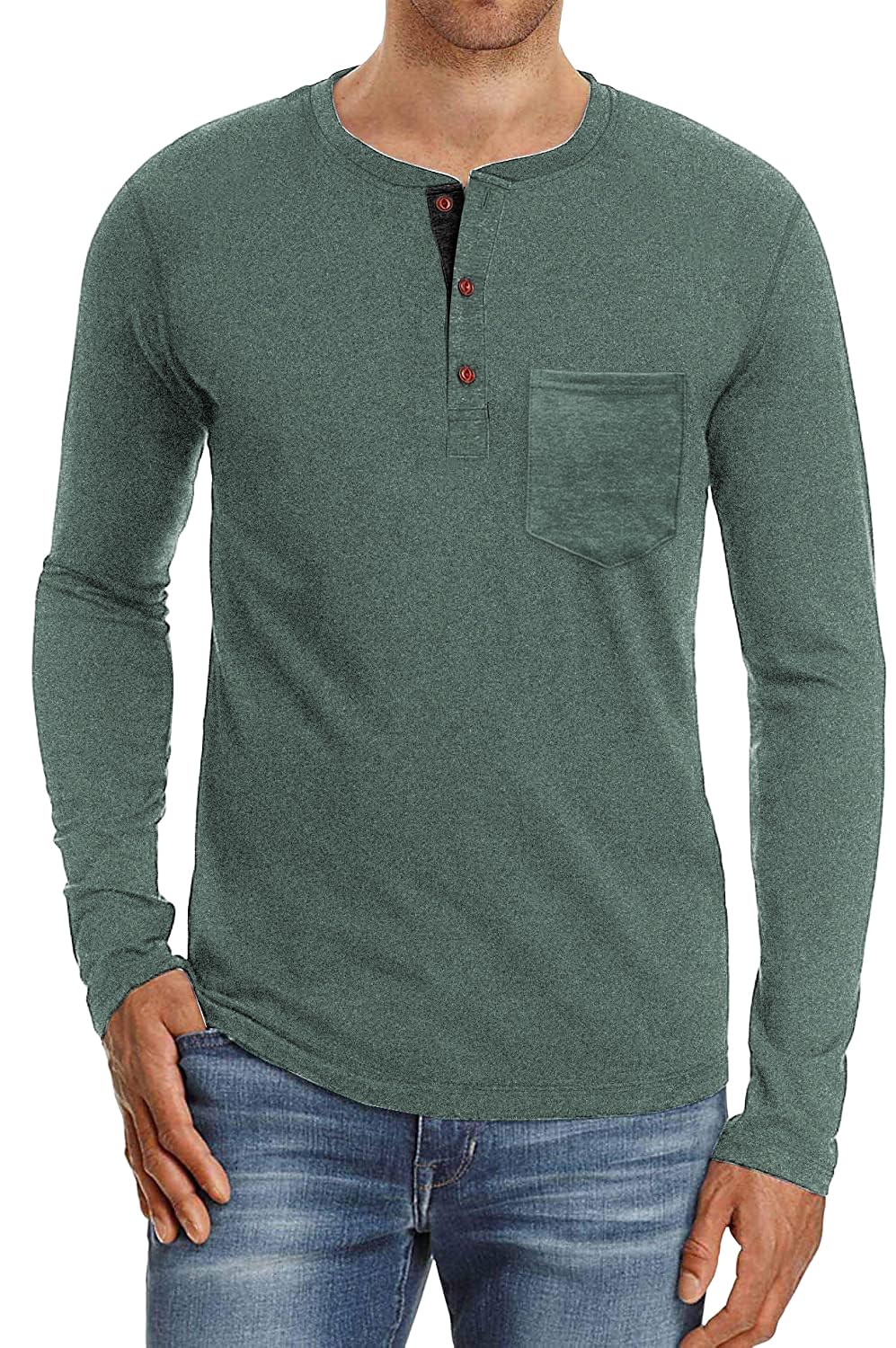 Sailwind Mens Henley Long Sleeve T-Shirt Cotton Casual Shirt with Pocket