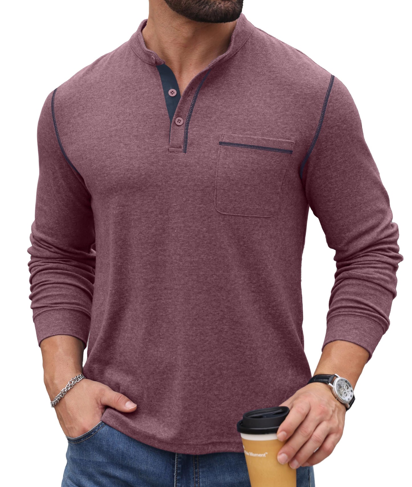 Sailwind Men's Henley Shirts Long Sleeve Button T-Shirt Casual Stylish Pullover Shirt with Pocket