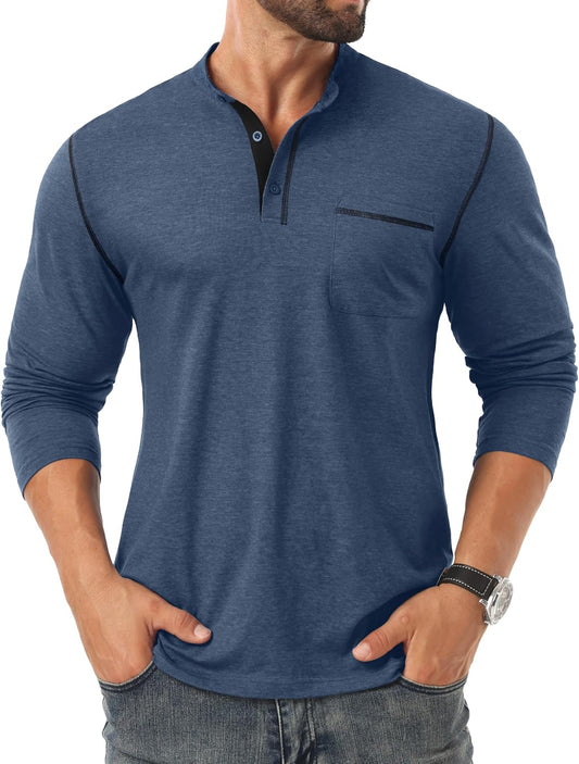 Sailwind Men's Henley Shirts Long Sleeve Button T-Shirt Casual Stylish Cotton Pullover Shirt with Pocket