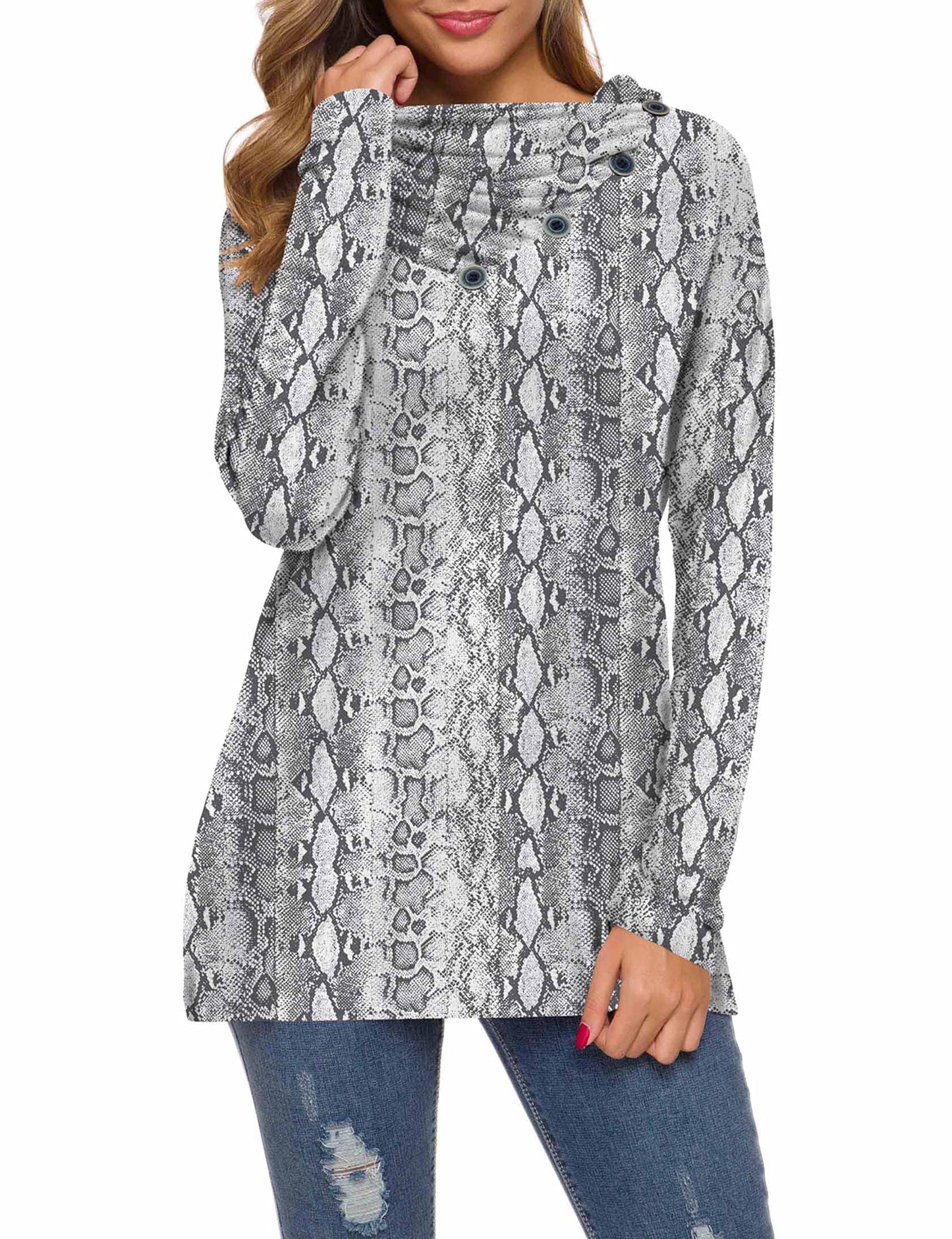 WEACZZY Women's Long Sleeve Shirts Button Cowl Neck Casual Loose Tunic Tops Blouse Dressy Fashion 2026
