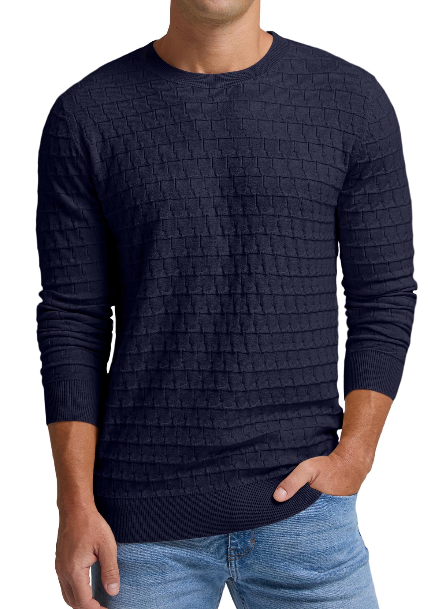 Sailwind Men's Crewneck Cable Knit Sweater Casual Textured Long-Sleeve Pullover Shirts