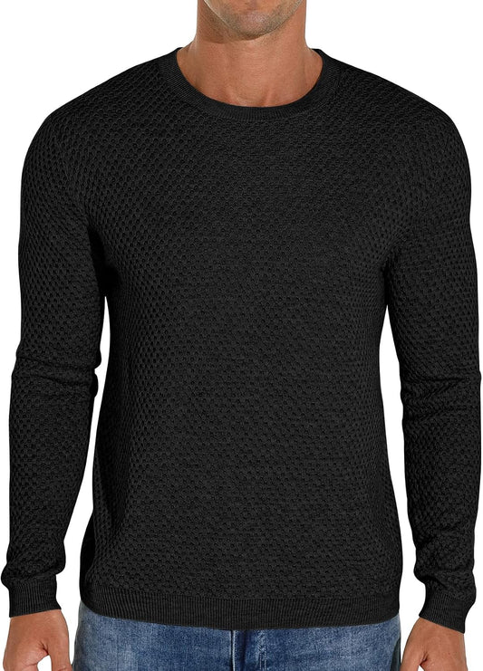 Sailwind Men's Crewneck Lightweight Wool Structured Sweater Casual Knit Pullover