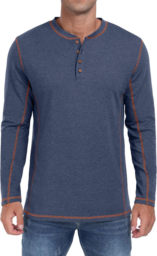 Sailwind Men's Henley Shirts Long Sleeve Casual Classic Tee Cotton Button Henley Maverick T-Shirts
