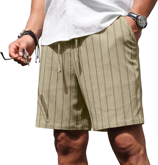 Sailwind Mens Striped Casual 7" Shorts Summer Beach Elastic Waist Drawstring Shorts with Pockets