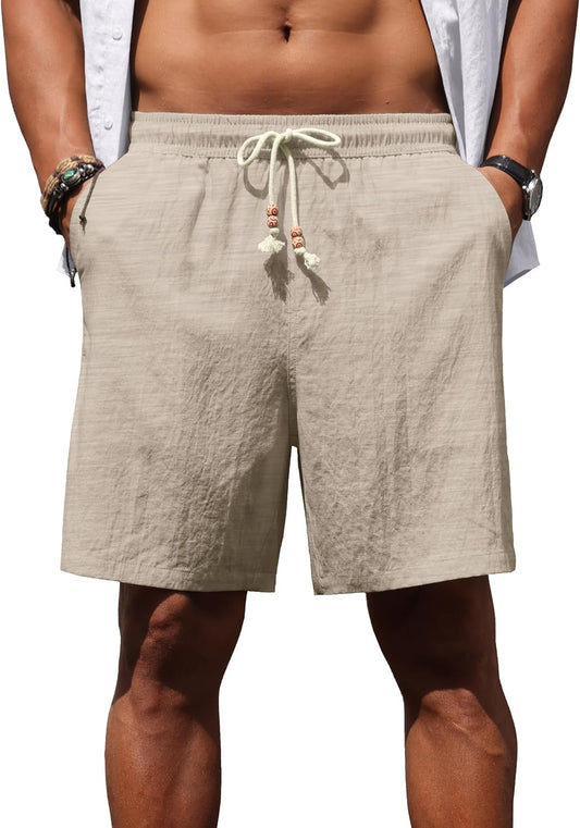 Sailwind Men’s Linen Shorts Casual Summer Elastic Waist Drawstring Lightweight Beach Vacation Shorts with Pockets