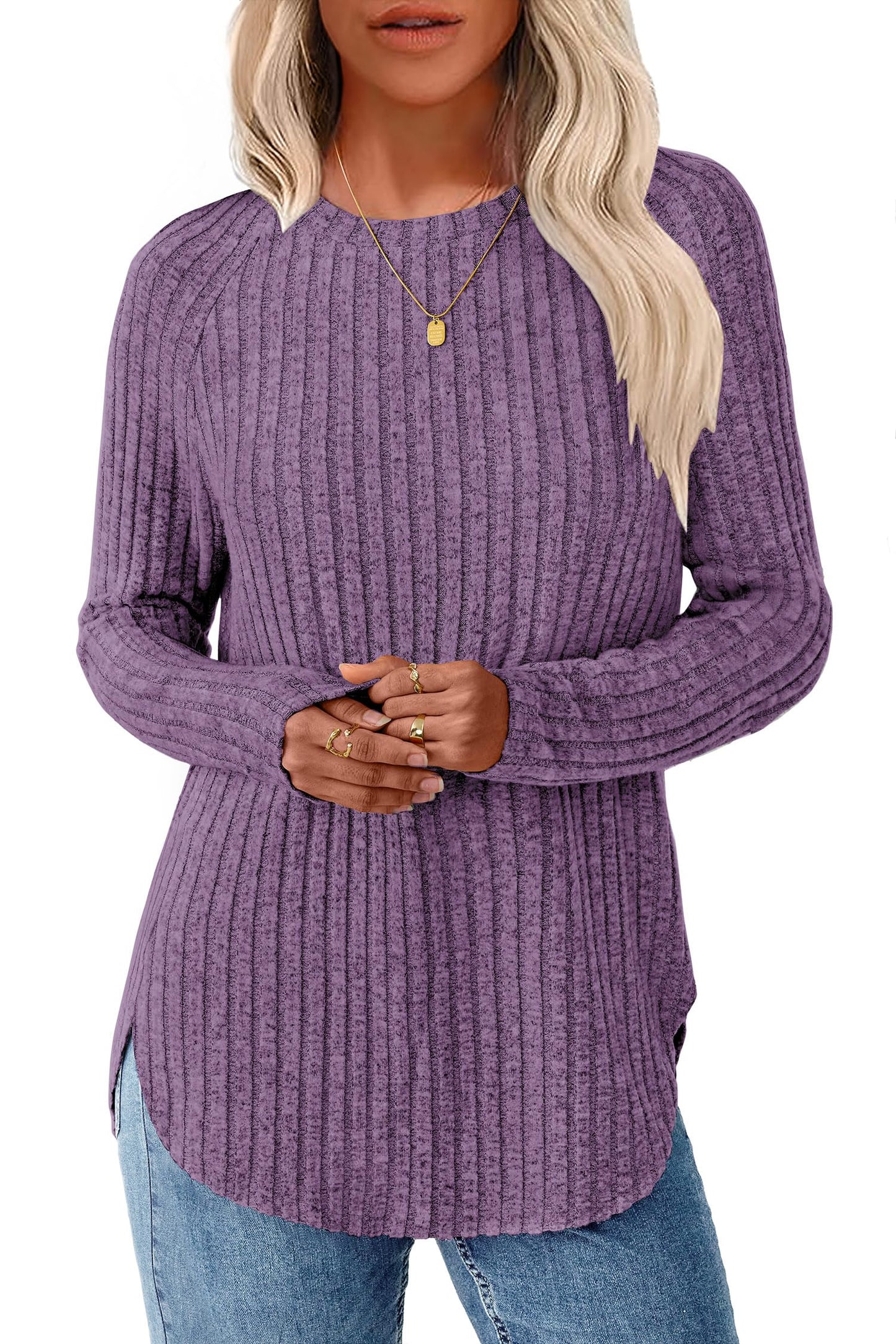 NORACORA Long Sleeve Shirts for Women Crew Neck Tunic Tops Loose Fit Lightweight Pullover Sweaters Trendy 2025